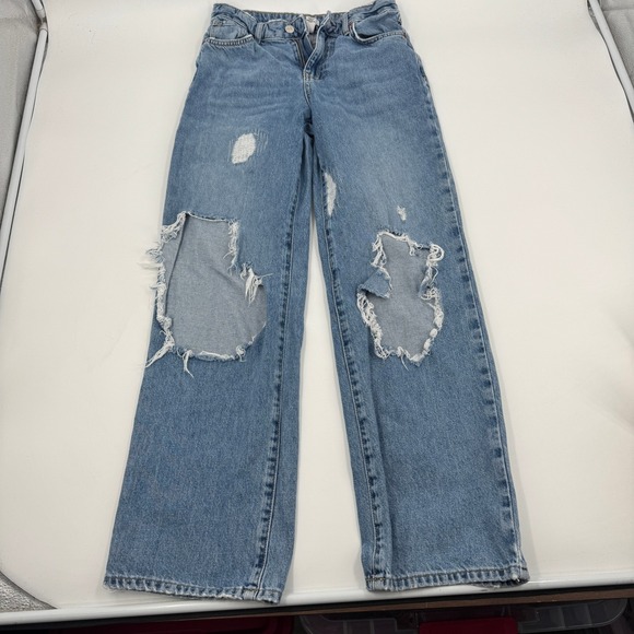 Forever 21 Denim - Forever 21 Premium Wide Leg Distressed Jeans Womens 25 Blue High Rise Ripped